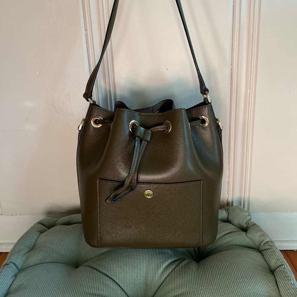 Michael Kors Greenwich Olive Green Bucket Bag Gem